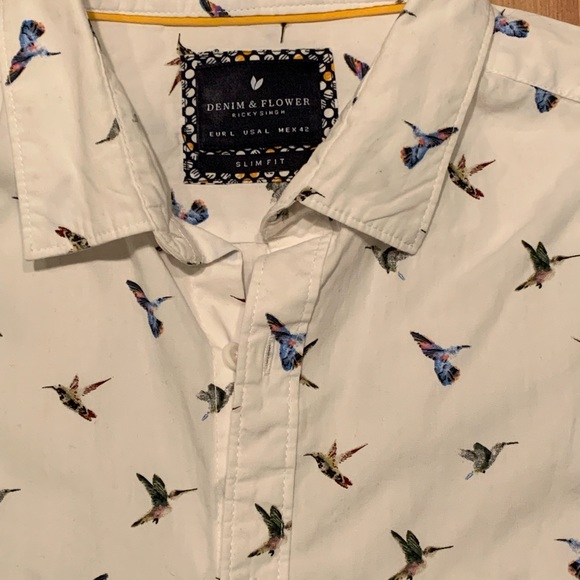 Denim & Flower Hummingbirds Bird Button Down, Size L Slim Fit - Picture 2 of 2